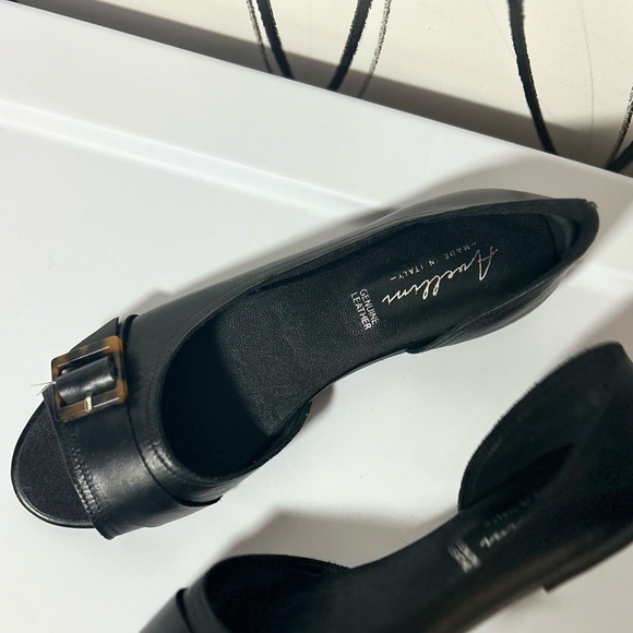 NEW Avellini Black Leather Open-Toe Flats with Buckle, Women’s Size 8 - Picture 5 of 9